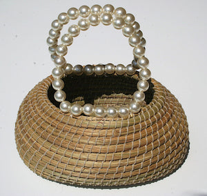Rose Basket Bag with Pearl Handles