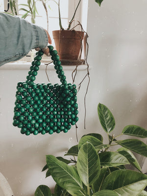 Emerald Twin Handle Beaded Bag