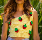 Yellow Strawberry One Shoulder Knit Top