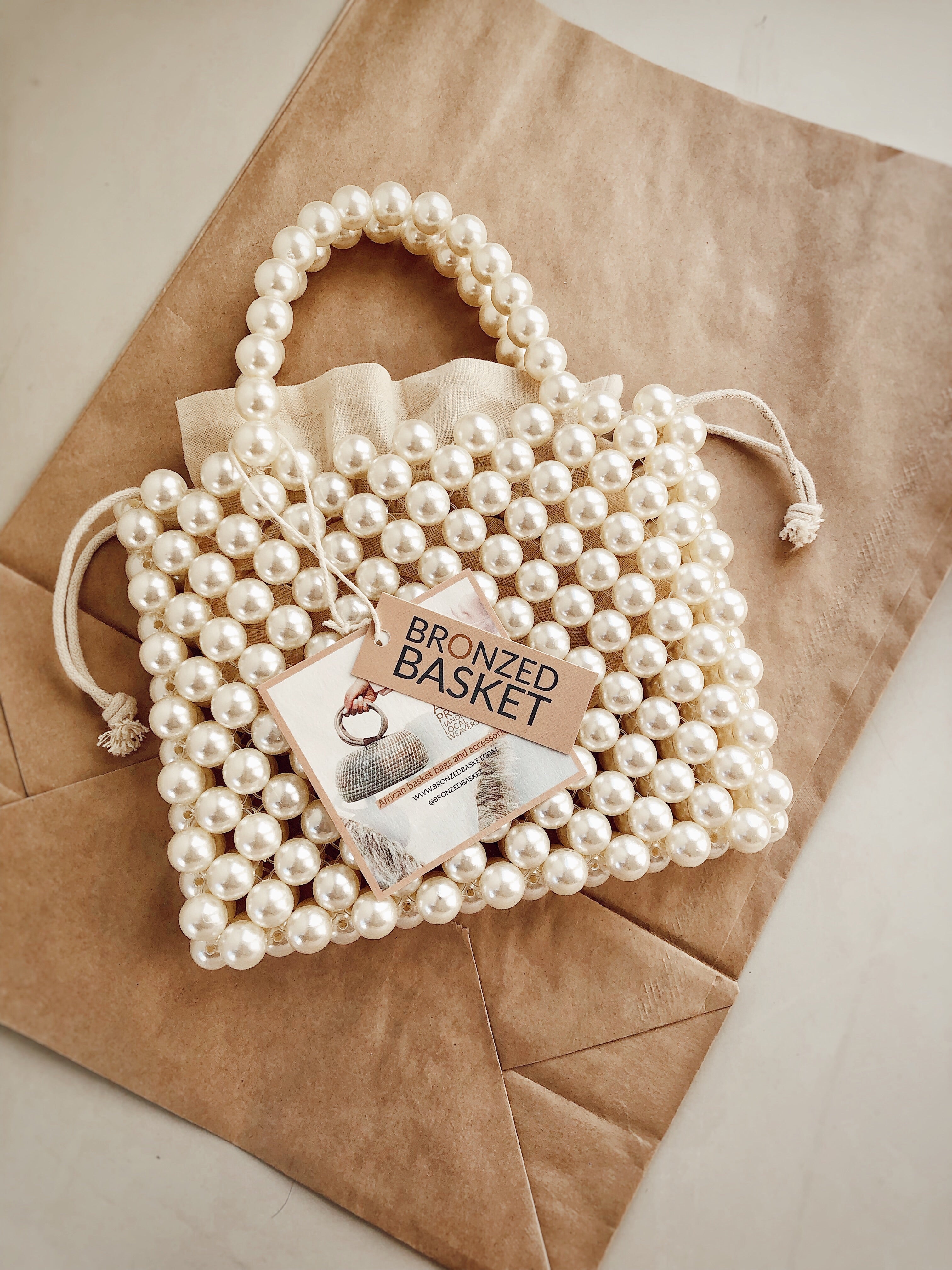 Pearl Twin Handle Beaded Bag